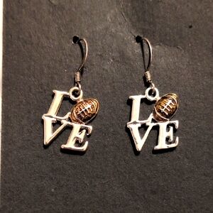 Silver LOVE Football Earrings